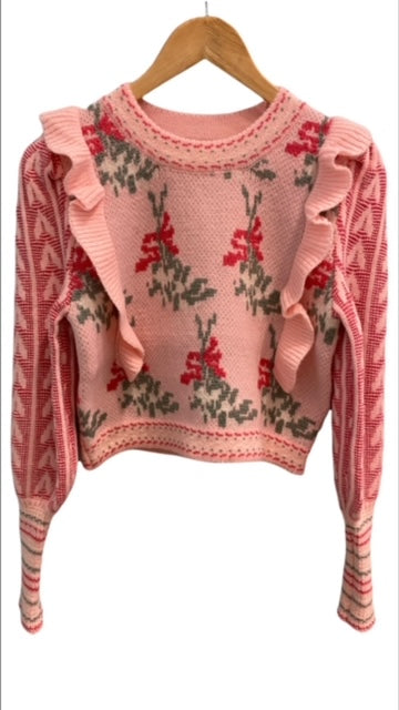 SUNDAYUP Heart & Floral Crop Sweater