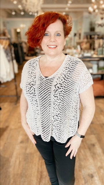 VELVET Taupe Crochet Top (M/L)