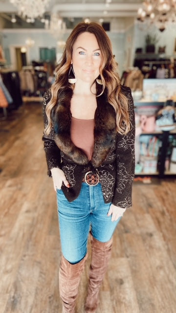 JUST CAVALLI Brown/Fur Trim Cardigan (Fit S)