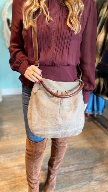 ROOTS Pebble Leather Grey Handbag