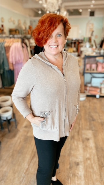 CHICOS Embellished knit hoodie (L)