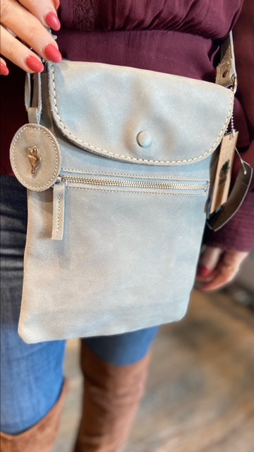 ROOTS Grey Tribe Leather Messenger NWT!