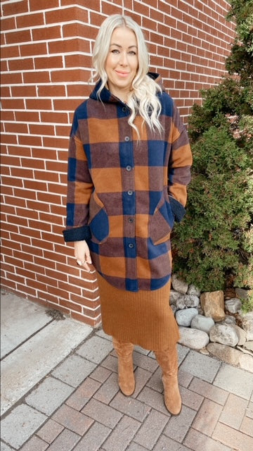 NEW! RD Style (Conscious) Brown/Navy Plaid Coat! – Bella Women's