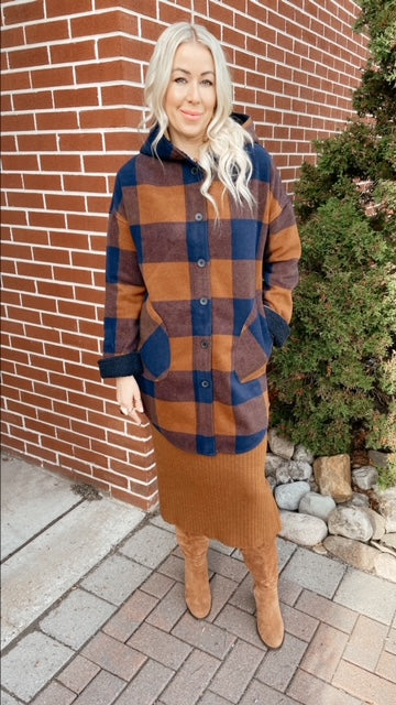 NEW! RD Style (Conscious) Brown/Navy Plaid Coat!