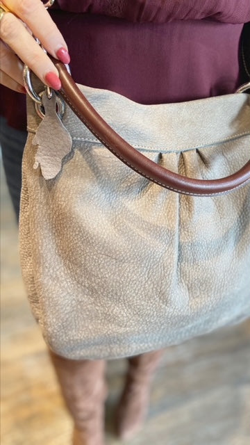 ROOTS Pebble Leather Grey Handbag