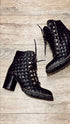 RON WHITE Black/Gold Stud Quilted Leather Boots (7.5)