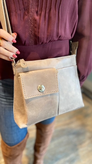 ROOTS Cervino Taupe Tribe Leather Crossbody