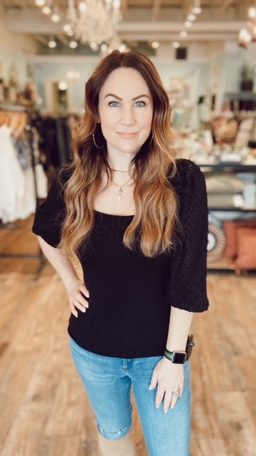 HEARTLOOM Black Ribbed Top (M) NWT!