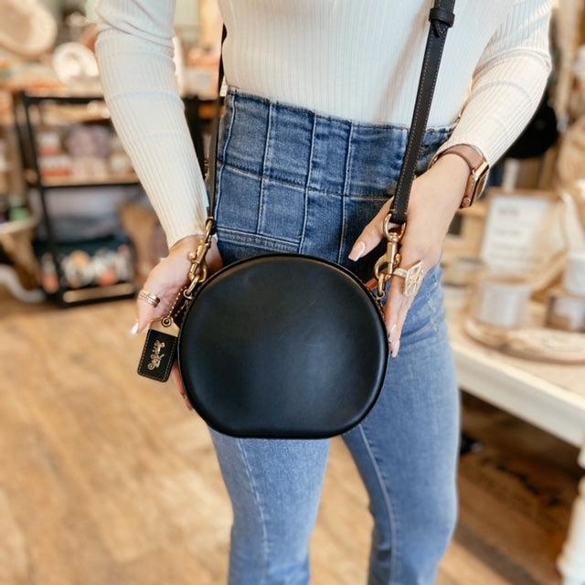 COACH Black Leather Round Crossbody