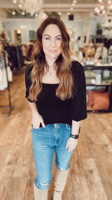 HEARTLOOM Black Ribbed Top (M) NWT!