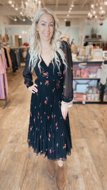 WILFRED Black Floral Wrap Dress (S)