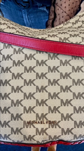 MICHAEL KORS Red Monogrammed Hobo Handbag