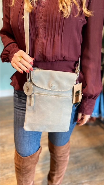 ROOTS Grey Tribe Leather Messenger NWT!