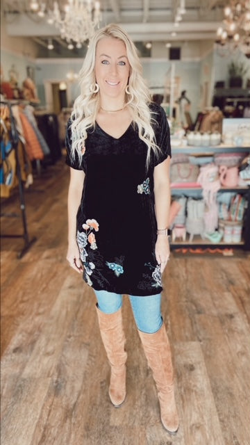 JOHNNY WAS Velour Embroidered Tunic (S)