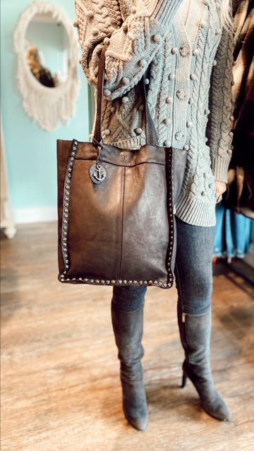 HARBOUR 2ND Black Studded Leather Tote