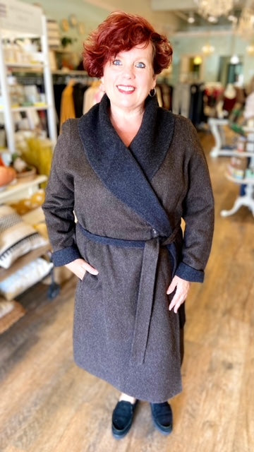 EILEEN FISHER Brown Alpaca Wrap Coat (L)