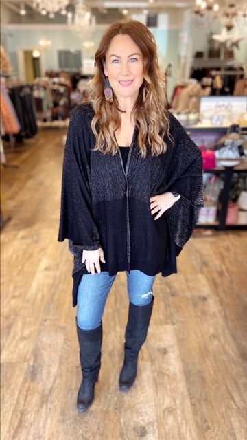 IN EVERY STORY Black Sparkle Shawl/Top (OS)