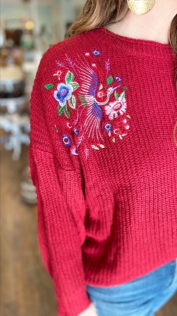 PEPALOVES Red Embroidered Sweater (M)