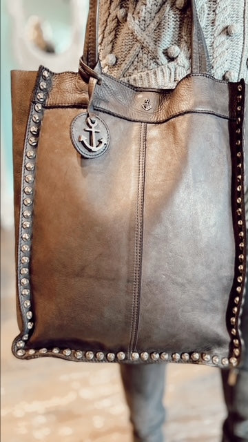 HARBOUR 2ND Black Studded Leather Tote