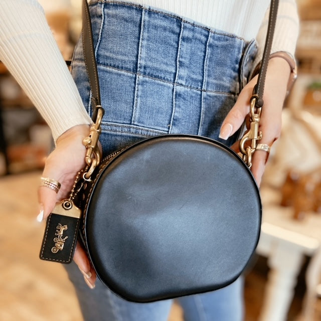 COACH Black Leather Round Crossbody