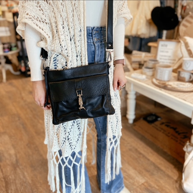 ROOTS Black Leather Crossbody