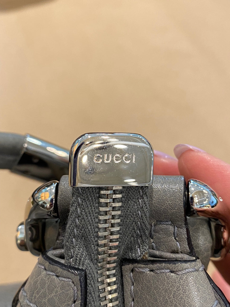 GUCCI Grey Leather Hobo