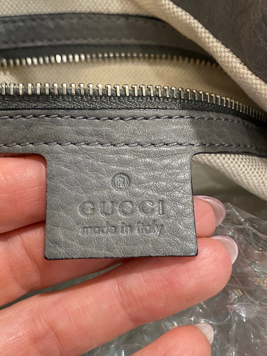 GUCCI Grey Leather Hobo