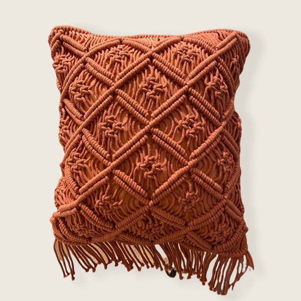 NEW! Rust Macrame Fringe Cushion