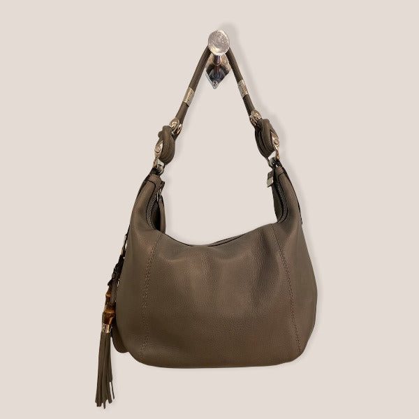 GUCCI Grey Leather Hobo