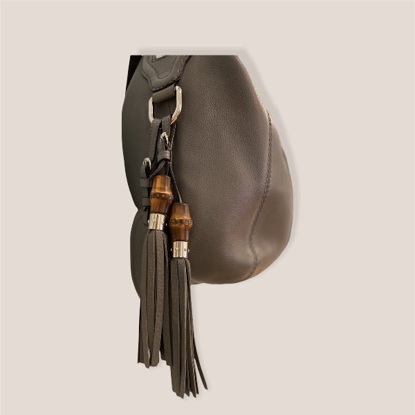 GUCCI Grey Leather Hobo