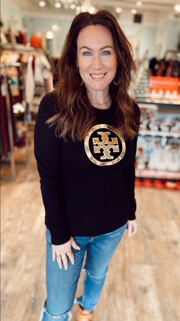 TORY BURCH- Gold logo sweater (M)