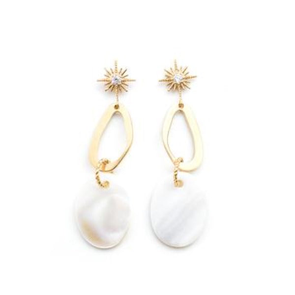 WELL DUNN Milky Gold Starburst Pendant Earrings