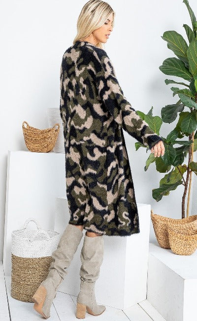 NEW! Camo Print Long Sweater Cardigan