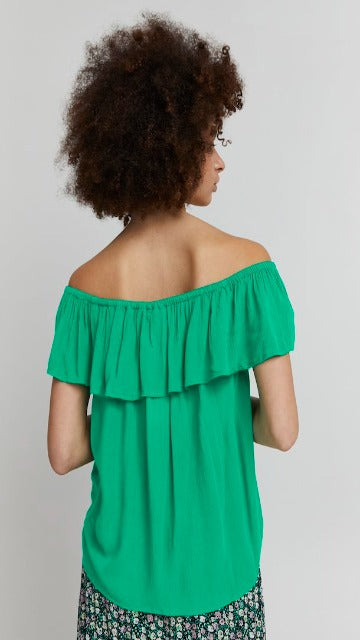 ICHI Green Ruffled Top