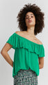 ICHI Green Ruffled Top